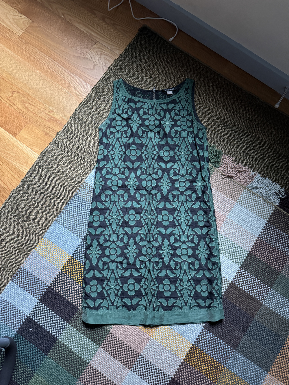 KAS New York Green Black Sleeveless Shift Dress